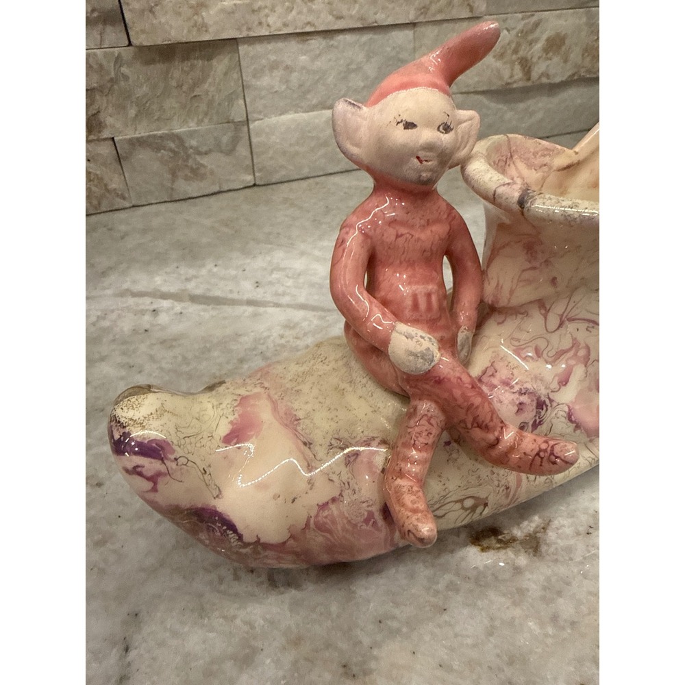 Treasure Craft Pixie Elf on Shoe Planter Pink Purple Marbled Ceramic Vintage - Picture 10 of 12